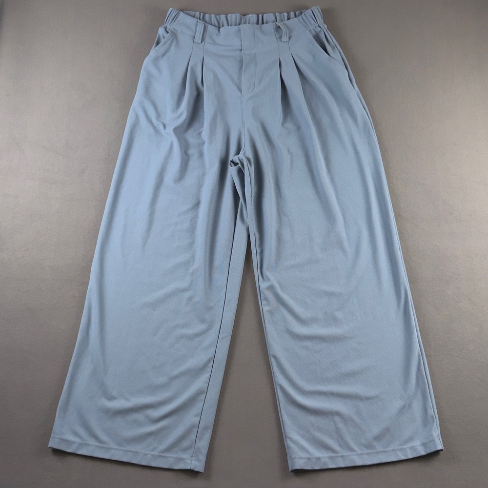 Halara Flex High Waisted Pocket Wide Leg Waffle Work Pants Baby Blue L Regular